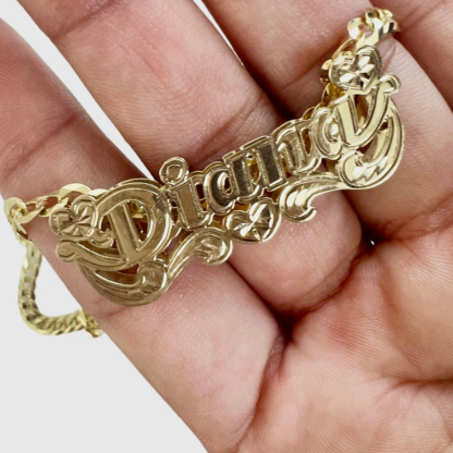 Double Layer Heart Name Necklace Personalized Gold Plated Necklace