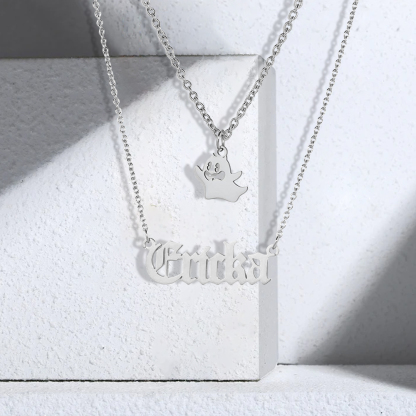 Personalized Layer Chain Name Necklace with Ghost Pendent