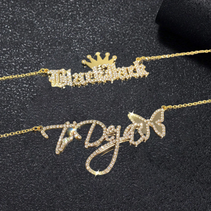 Custom Diamond Name Necklace Personalized Bling Name Necklace With Butterfly