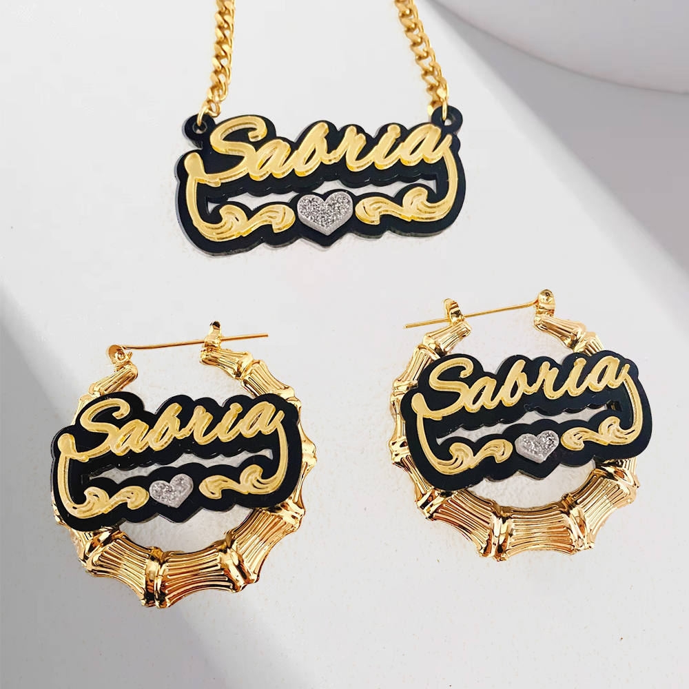Acrylic Jewerly Set Personalized Name Necklace Custom Name Earrings