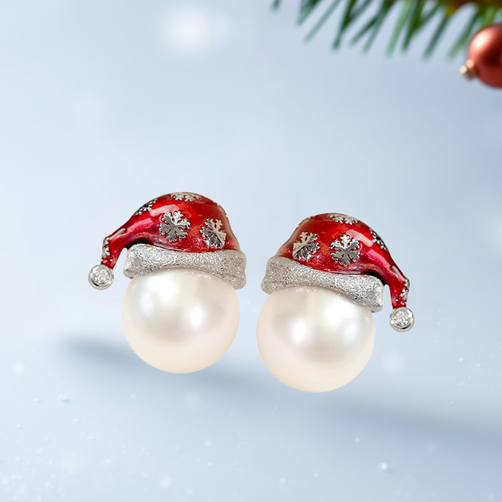 Santa Hat Pearl Stud Earrings