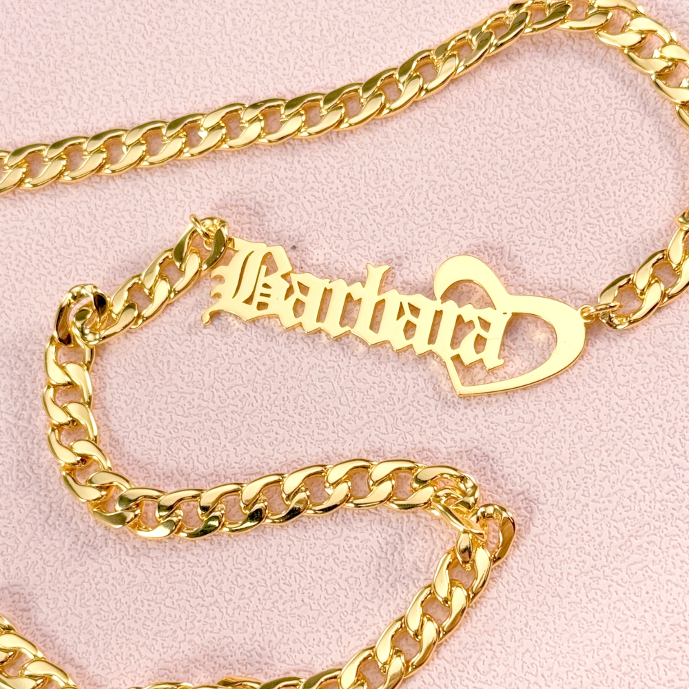 Old English Font Personalized Name Necklace With Heart