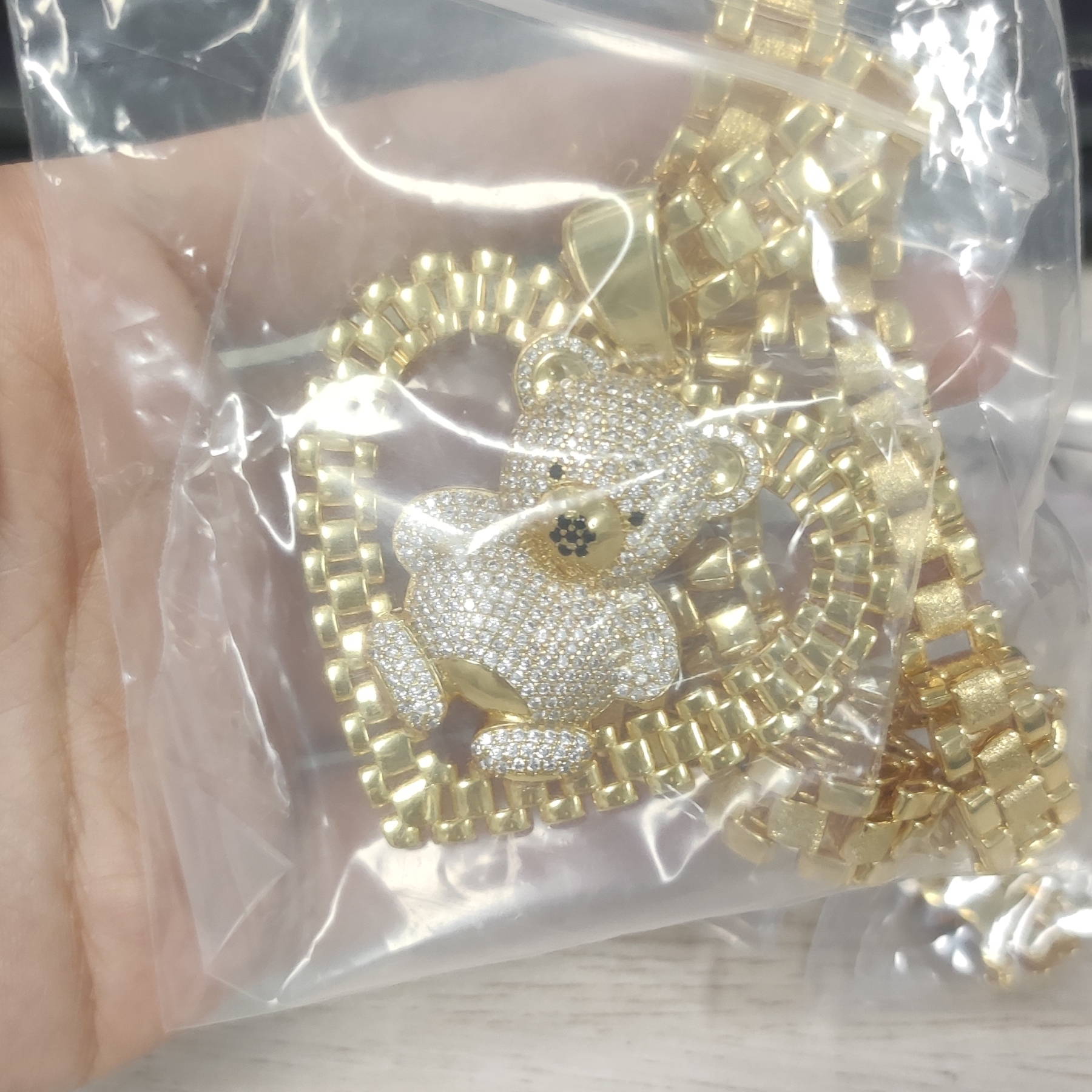 Watch Band Chain Necklace Gold Plated Bear Necklace