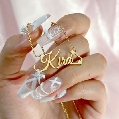 Girly Personalized Gold Plated Heart Nameplate Necklace