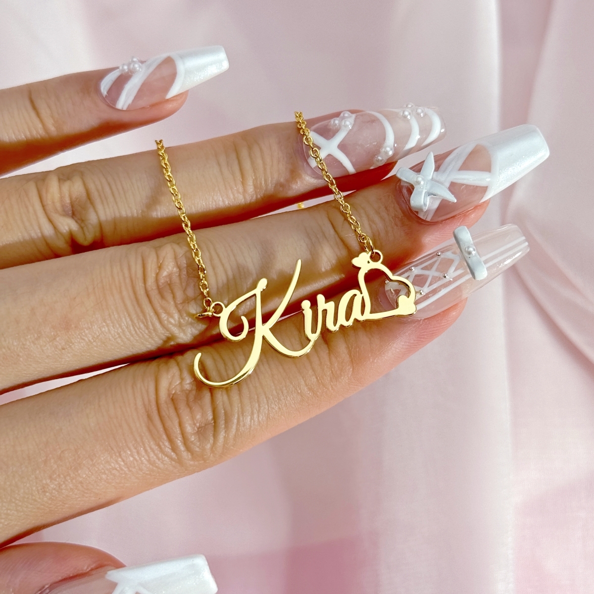 Girly Personalized Gold Plated Heart Nameplate Necklace