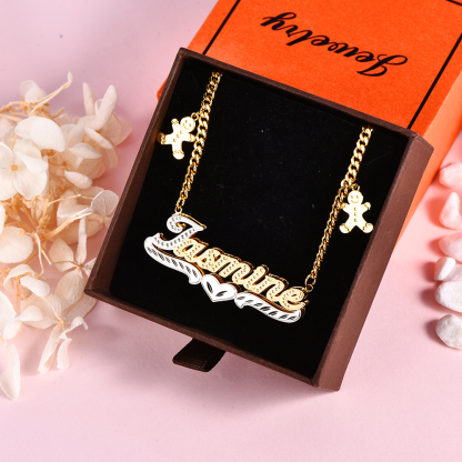 Double Plate Personalized Cuban Chain with Gingerbread Man Name Necklace