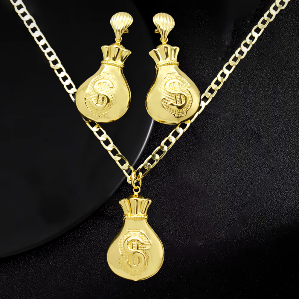 Dollor Lucky Money Bag Pendant Necklace And Earrings 