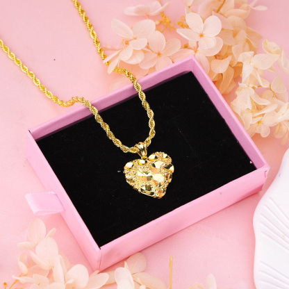 Gold Plated Nugget Heart Love Pendant Vintage Charm Necklace
