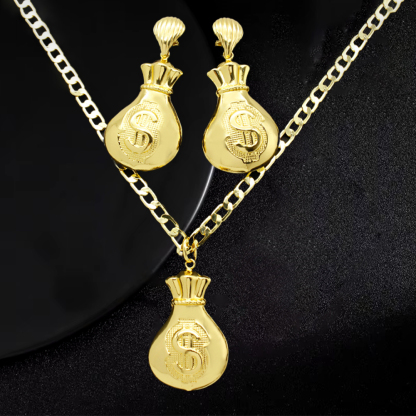 Dollor Lucky Money Bag Pendant Necklace And Earrings 