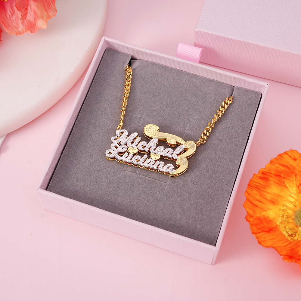 Gold Plated Double Layer Necklace Personalized 3D Name Necklace