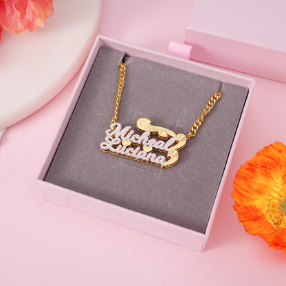 Gold Plated Double Layer Necklace Personalized 3D Name Necklace 