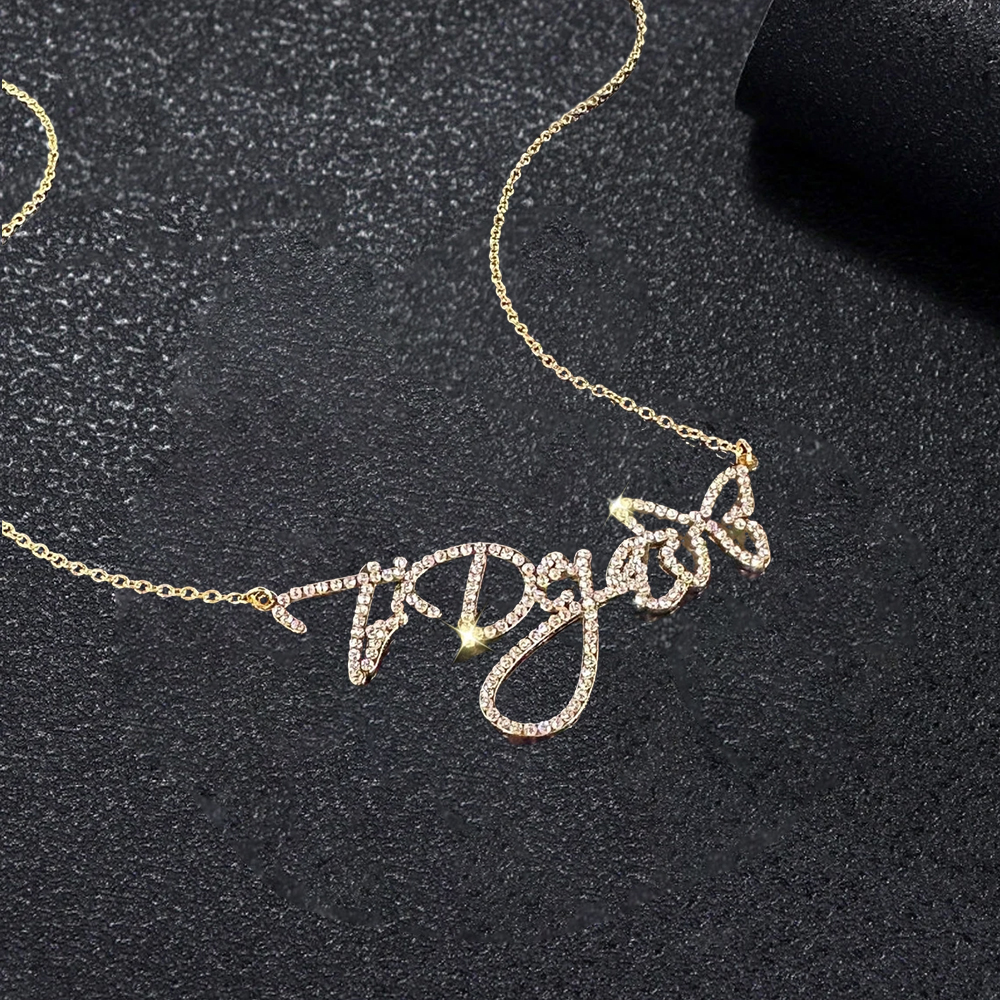 Custom Diamond Name Necklace Personalized Bling Name Necklace With Butterfly