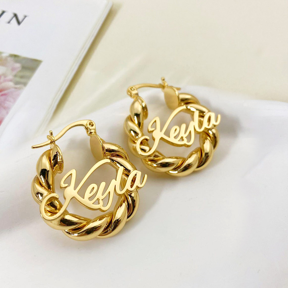 Personalized Name Necklace Custom Mini Name Bamboo Earrings Kids Jewelry Set