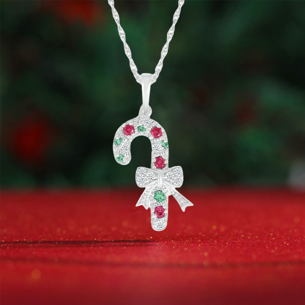 Candy Cane Pendant White Gold Plated Necklace