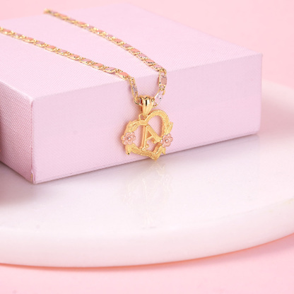 Rose Heart Charm Pendant Custom Initial Necklace