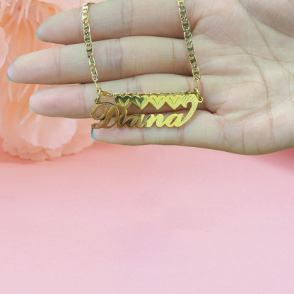 Personalized Gold Plated Name Necklace With Multi-Hearts