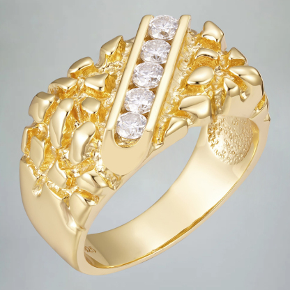 Nugget Zircon Ring With Engraved Text 14k Gold Vermeil 