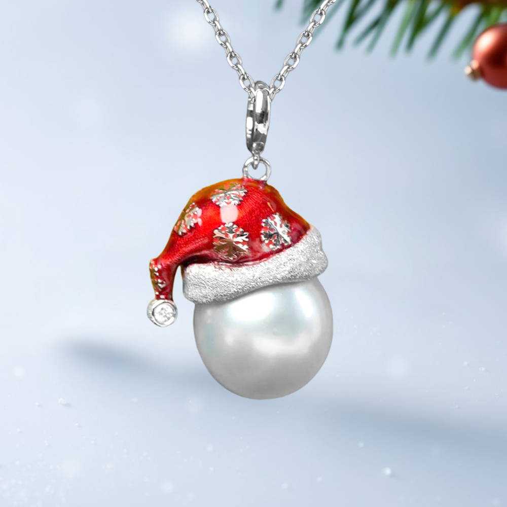Santa Hat Pearl Pendant Necklace