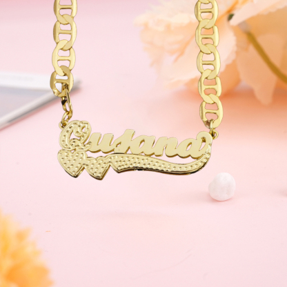 Double Plated Mariner Chain Two Heart Name Necklace