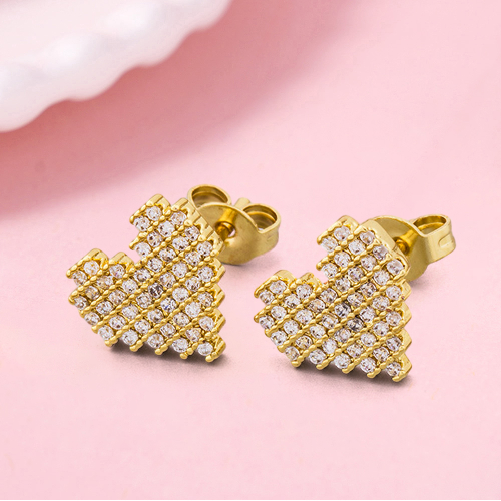 Trendy Copper Zircon Heart Stud Earrings