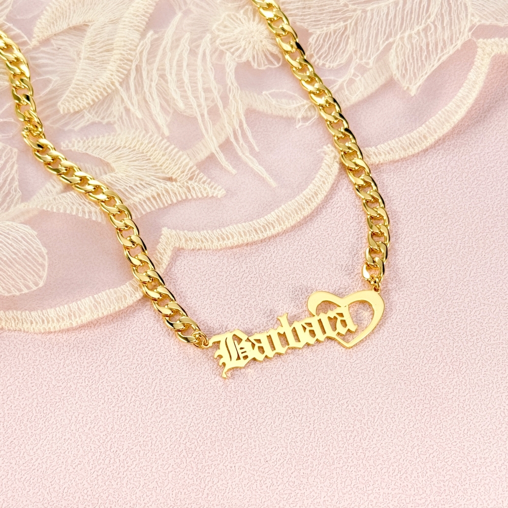 Old English Font Personalized Name Necklace With Heart