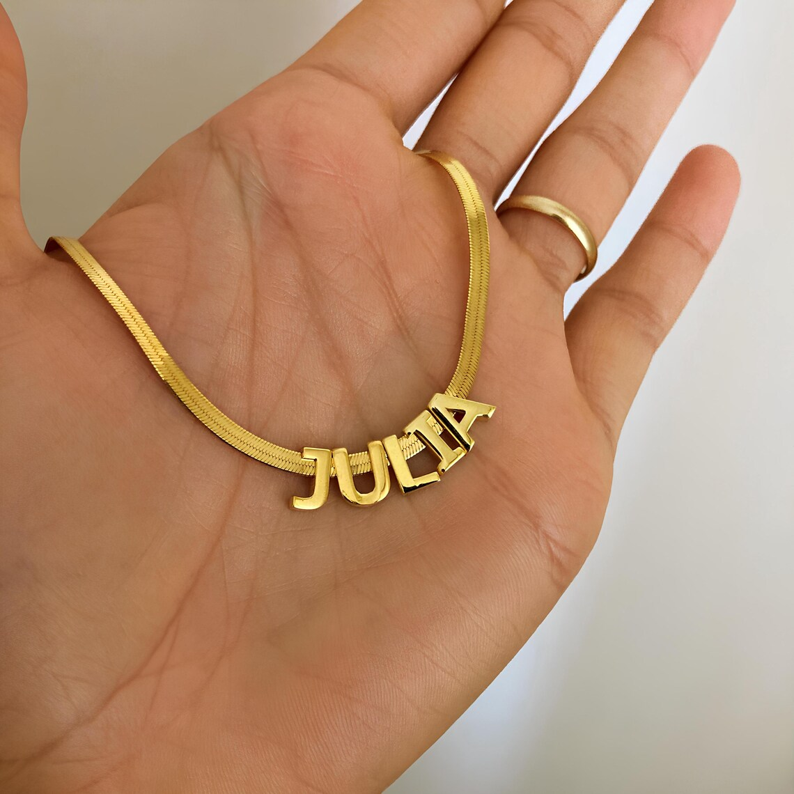 Personalized 3D Letter Name Necklace with Herringbone Chain
