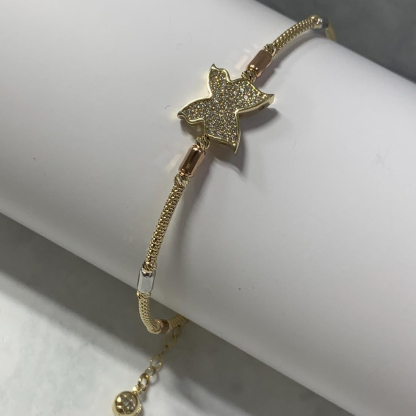 Gold Plated Shiny Heart Butterfly Bangle Bracelet
