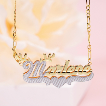 Double Layer Two Tone Personalized Antlers And Heart Name Necklace