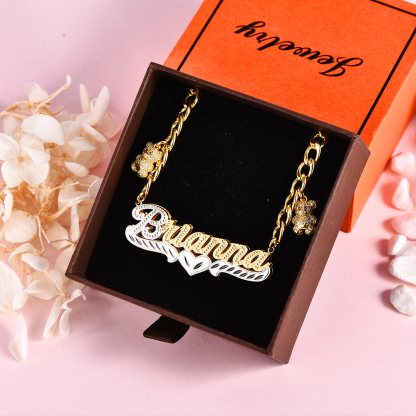 Cuban Chain Personalized Double Layer Bear Pendant Name Necklace