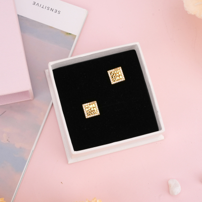 Square Gold Plated Hip Hop Nugget Stud Earrings 