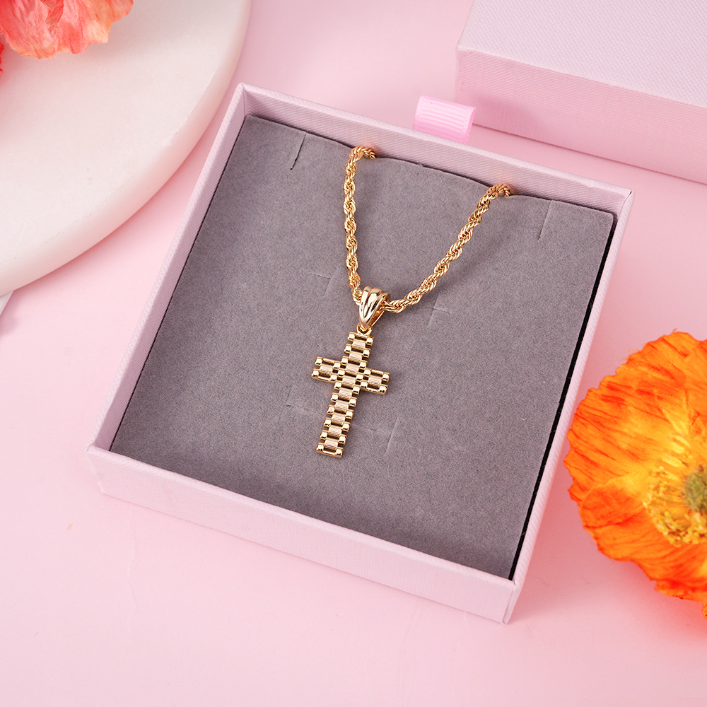 Rolex Style Cross Pendant Neckalce Gold Plated Diamond Cut Gifts For Men