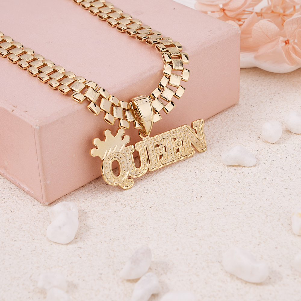 RX Chain Personalized Crown Nameplate Pendant Detachable Chain Name Necklace