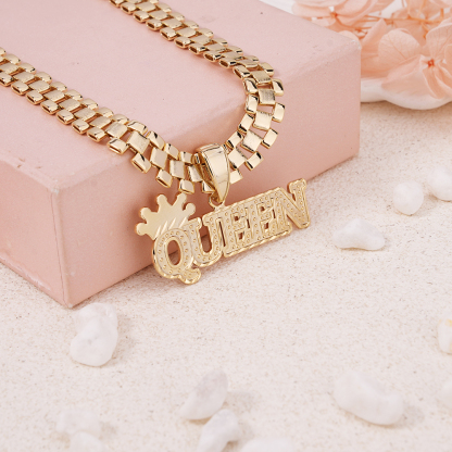 RX Chain Personalized Crown Nameplate Pendant Detachable Chain Name Necklace