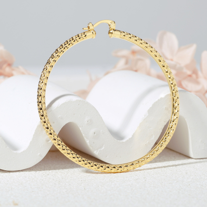 Diamond Cut Hoop Earrings Gold Plated Nugget Style Women Earrings