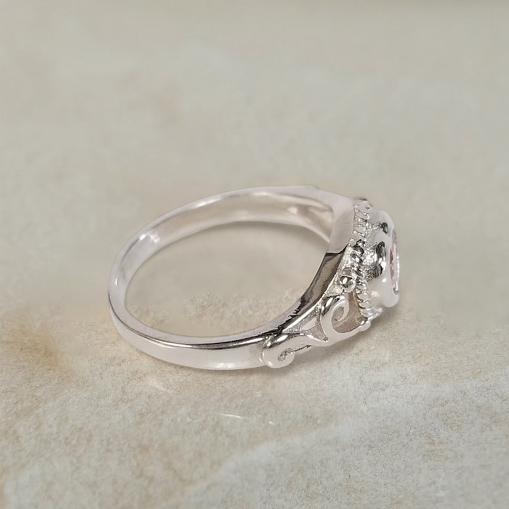 Heart Shaped Pink Stone Ring Custom Engraved Promise Ring