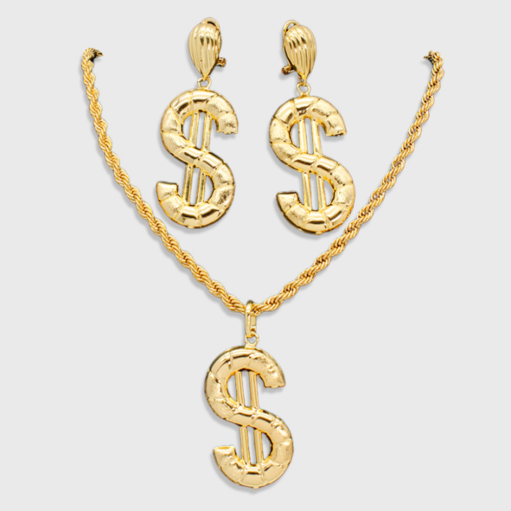 Dollor Jewelry Set Gold Plated Money Necklace And Earrings 