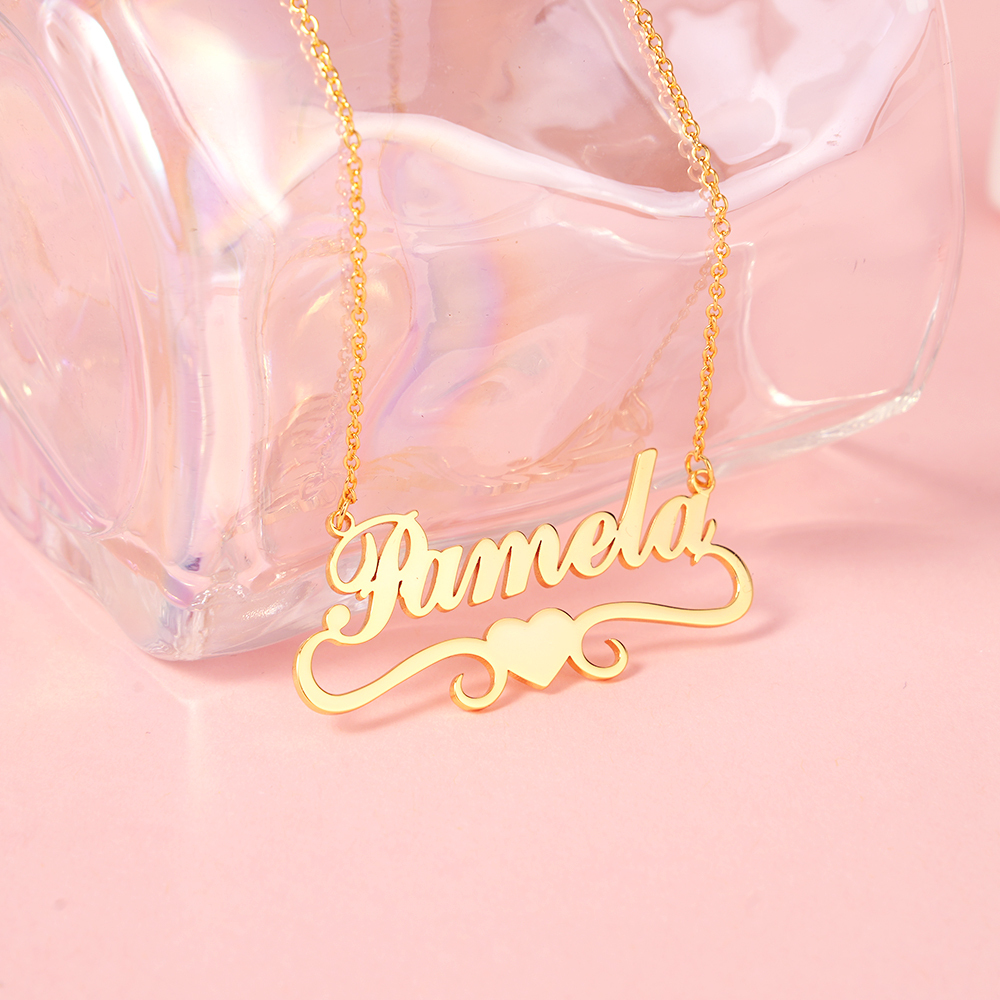 Heart Name Necklace Personalized Custom Gold Plated Mother Gift