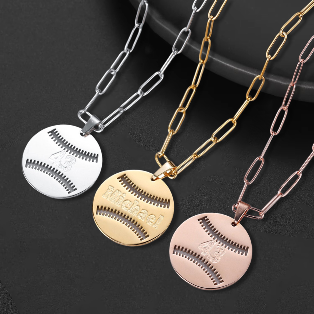 Baseball Necklace Custom Engraved Necklace