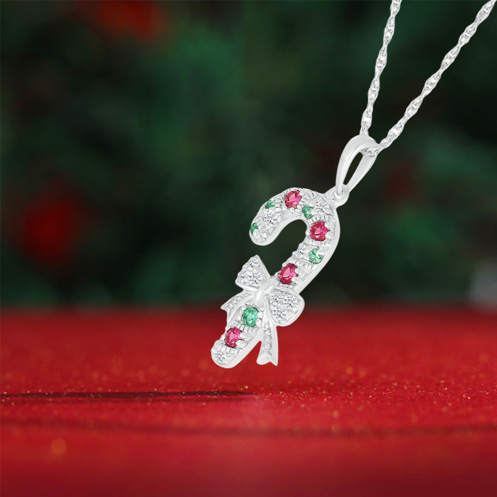 Candy Cane Pendant White Gold Plated Necklace