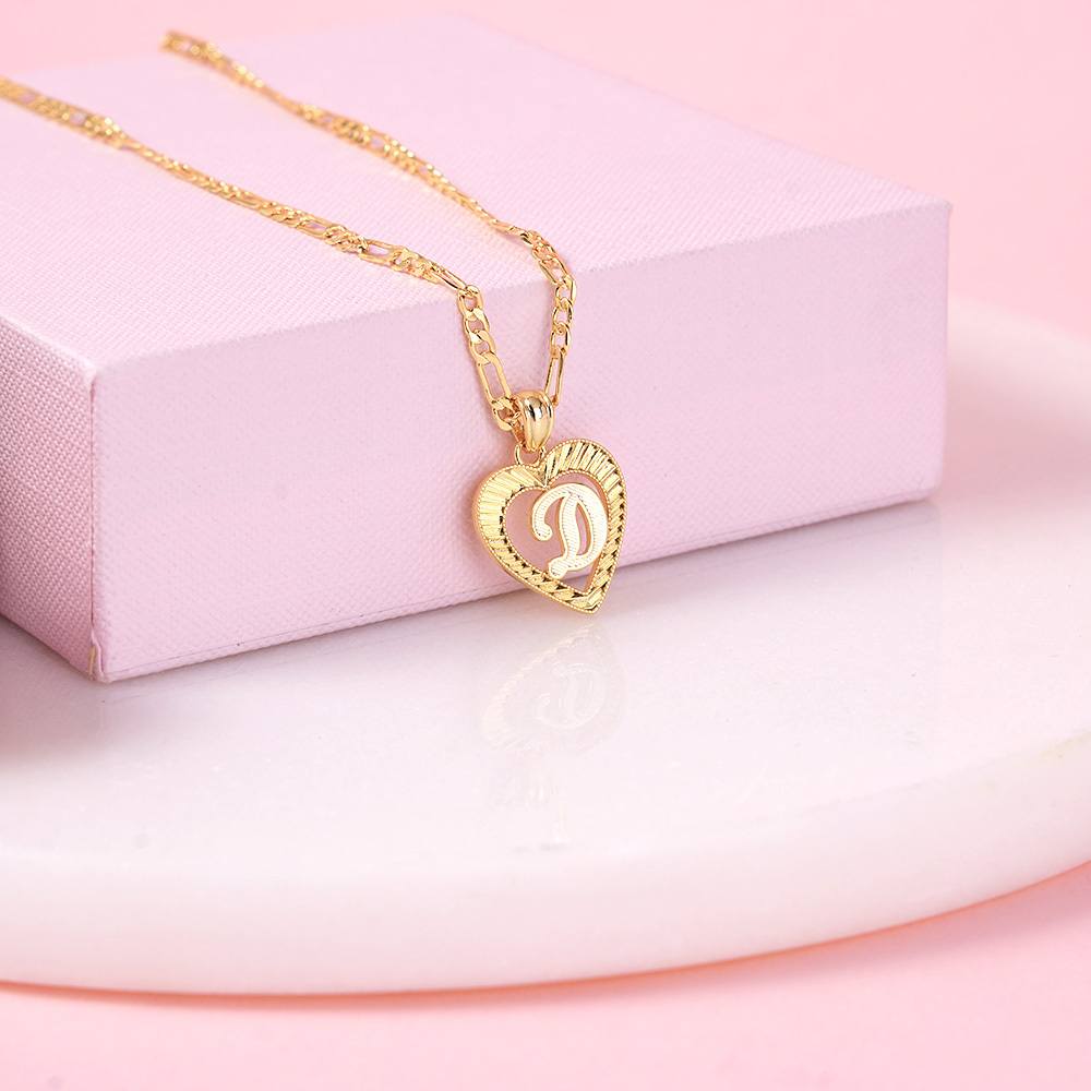 Personalized Heart Shaped Pendant Cut Initial Necklace