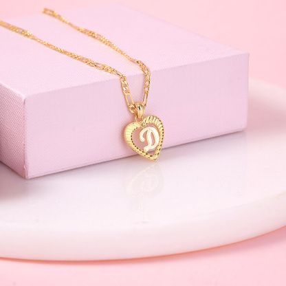 Personalized Heart Shaped Pendant Cut Initial Necklace