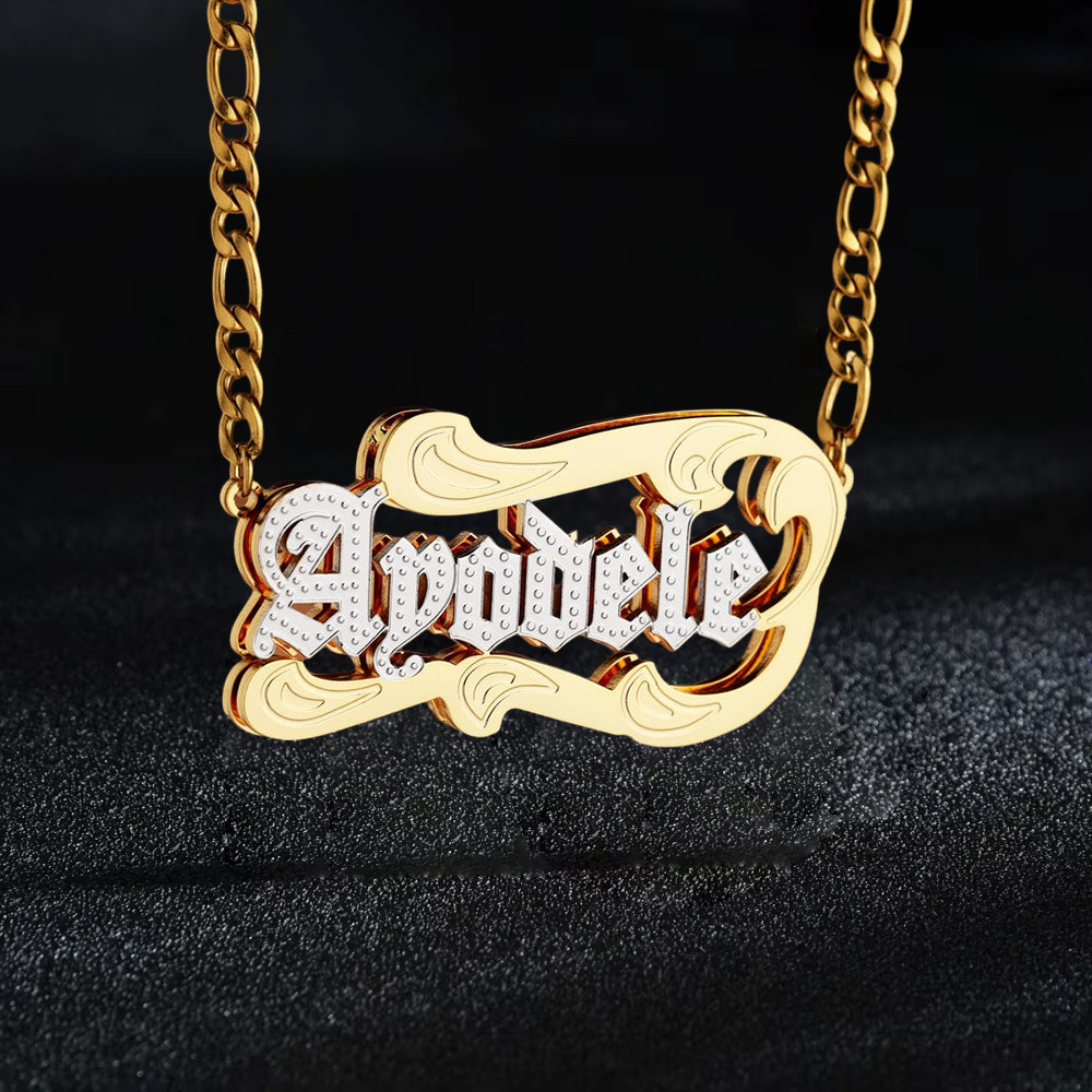 Old English Font Cuban Chain Custom Double Plated Name Necklace