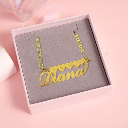 Personalized Gold Plated Name Necklace With Multi-Hearts