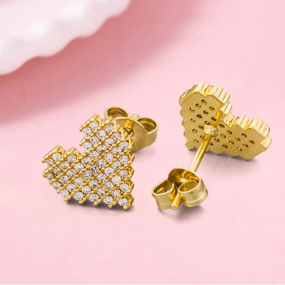 Trendy Copper Zircon Heart Stud Earrings