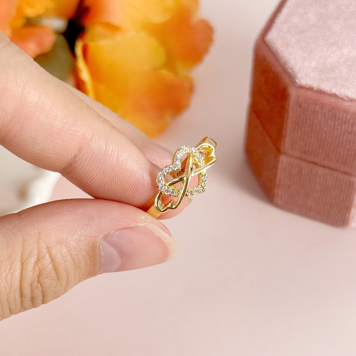 Zircon Interwoven Love Heart Personalized Engraved Name Ring
