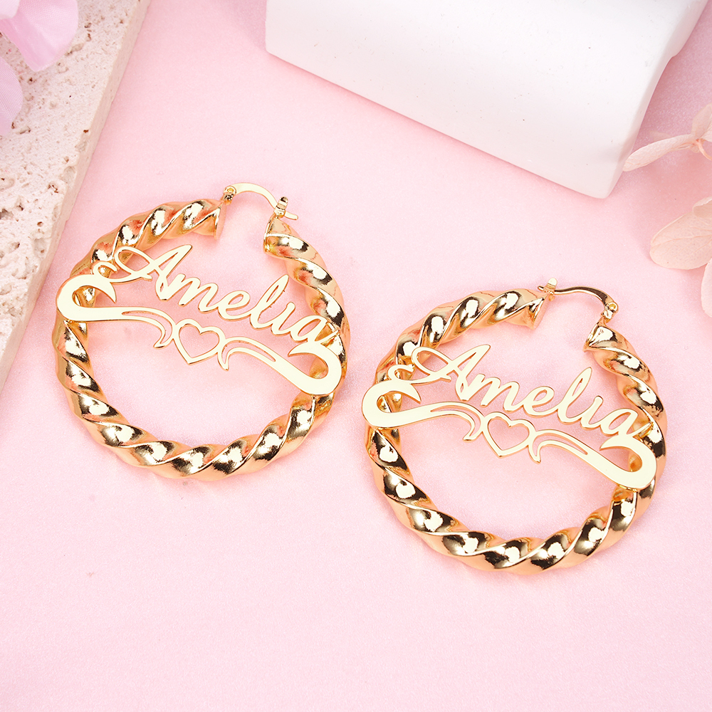 Personalized Custom Heart Gold Plated Hoop Name Earring