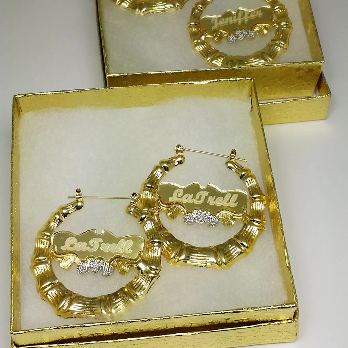 Personalized Sparkling Bamboo Name Earrings