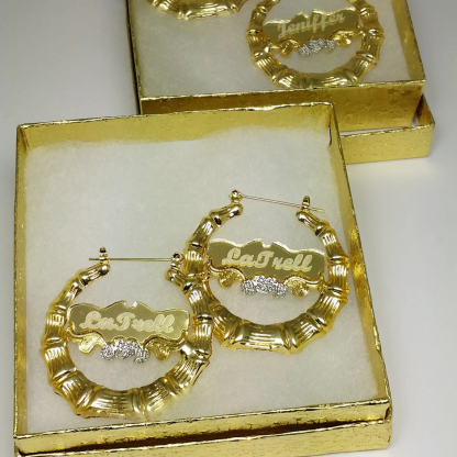 Personalized Sparkling Bamboo Name Earrings