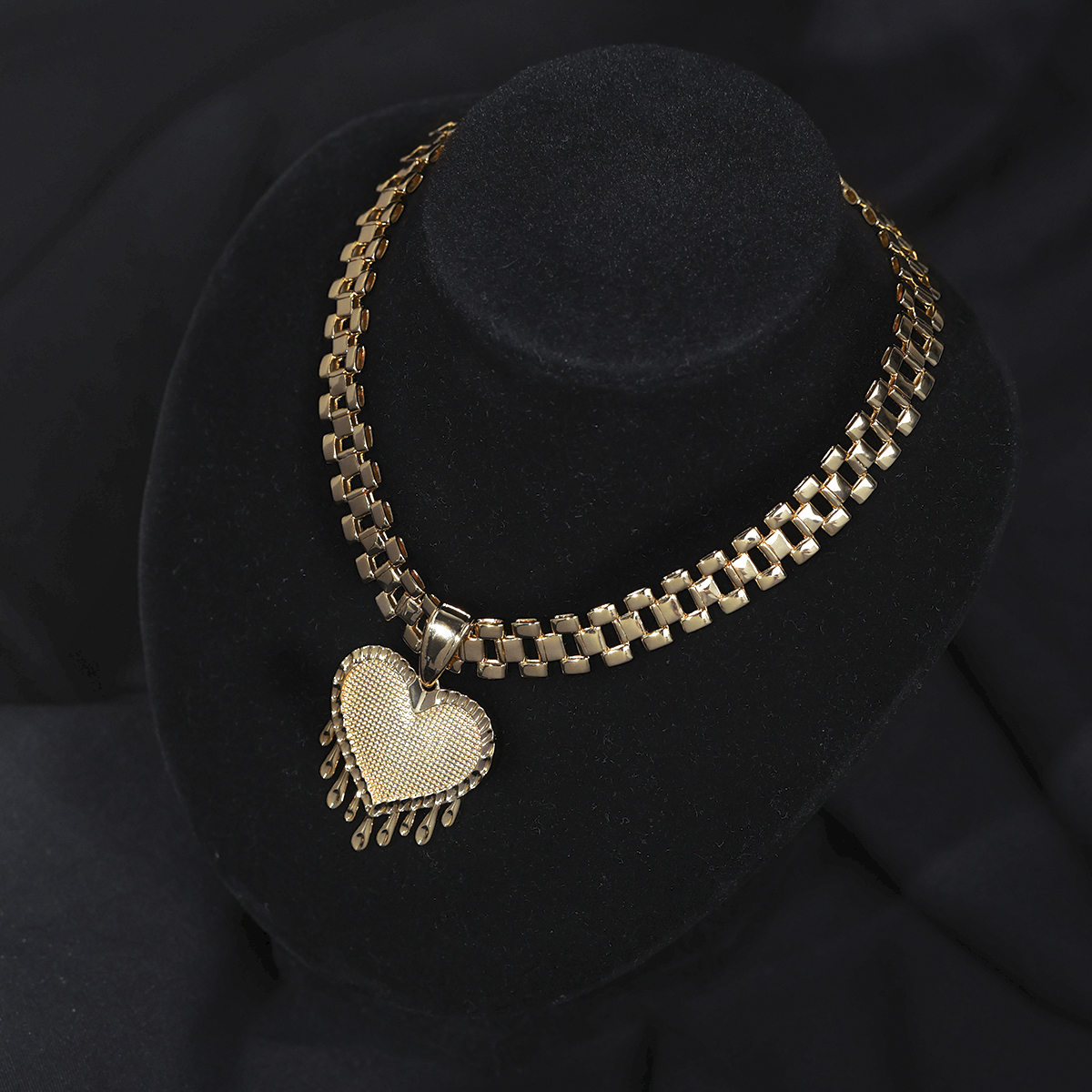 Rolex Chain Dripping Heart Pendant Gold Plated Necklace Watch Band Necklace
