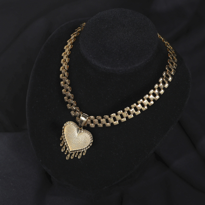 Rolex Chain Dripping Heart Pendant Gold Plated Necklace Watch Band Necklace
